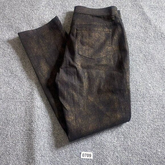 Lafayette 148 Pants Womens 10 Black Gold Shimmer Straight Leg Stretch Je… - Picture 3 of 11